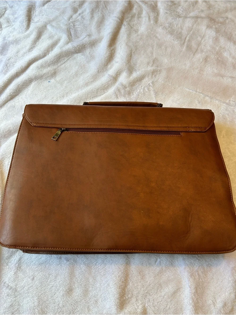 Men's Tan Leather Briefcase with Dual Front Pockets